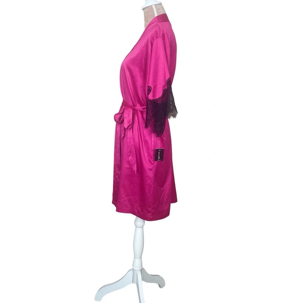 INC International Concepts Satin Robe with Black Lace Detail NWT